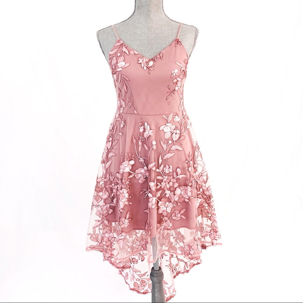 Livelyshe, High Low, V Neck Mauve Dress